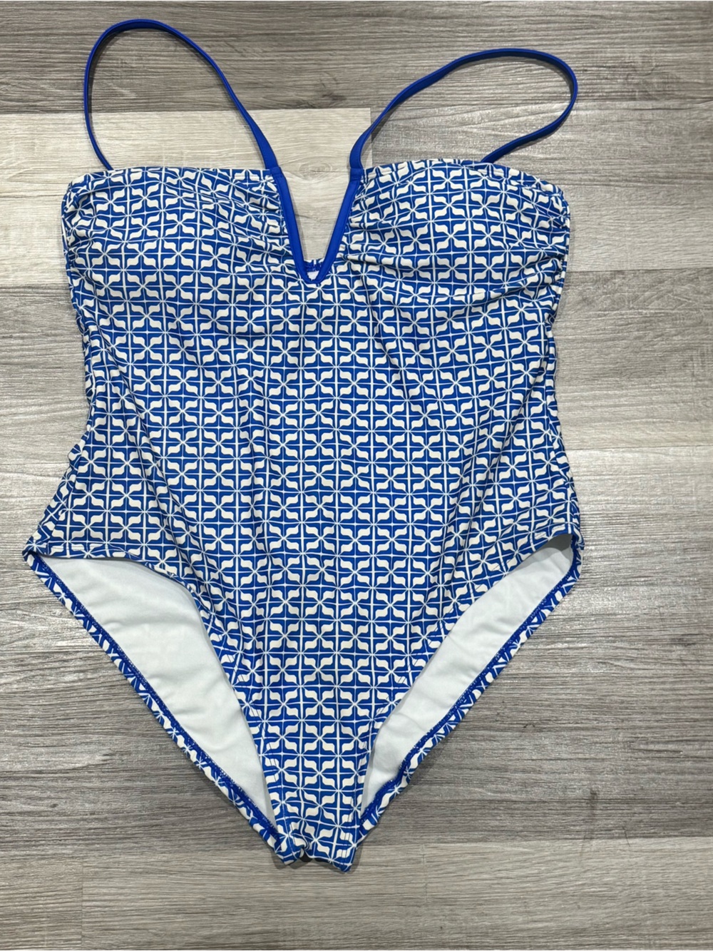 Shade & Shore Blue and White Geometric One-Piece Swimsuit | Size XL